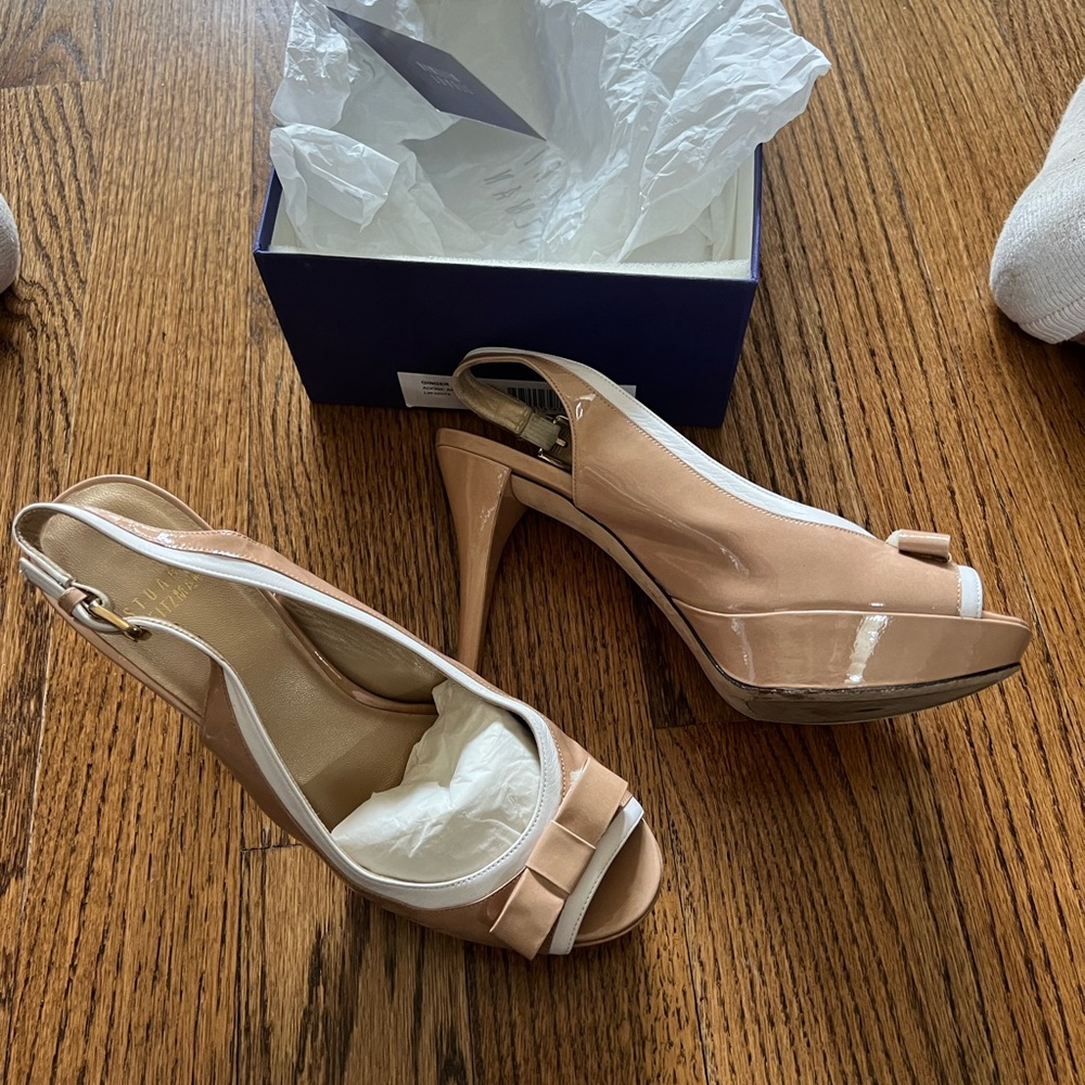 Stuart Weitzman ginger sling back pumps in adobe anilene